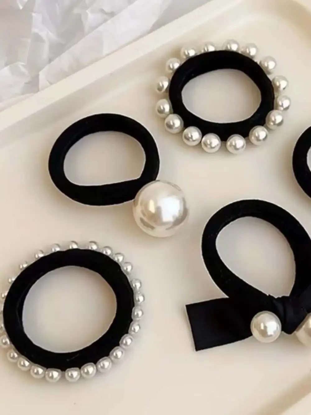 Vintage Style Unique Pearl-Embellished Hair Tie Set — Women Accessories 5 Pieces